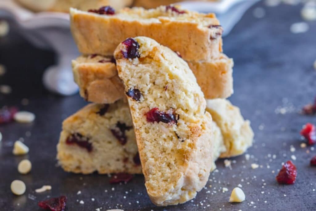 Biscotti stacked with one leaning against them.