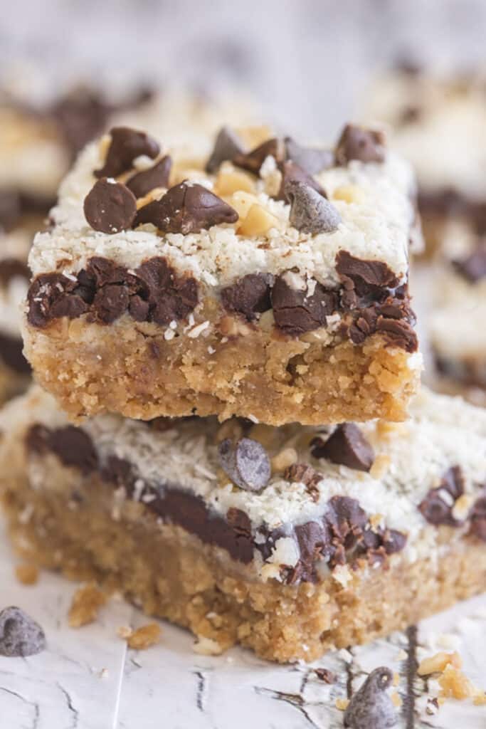 Two cookie bars stacked.