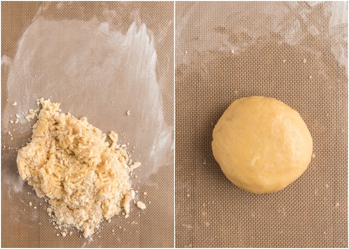 Forming the dough into a dough ball on a flat surface.