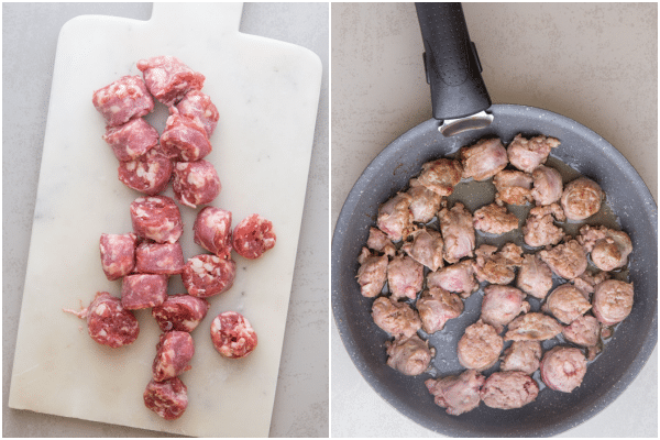 how to make sausage & peppers, slice sausage and in a frying pan cooked