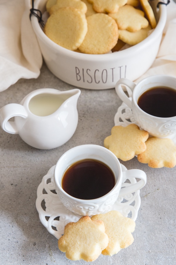 butter cookies on coffee plates and in a bowl