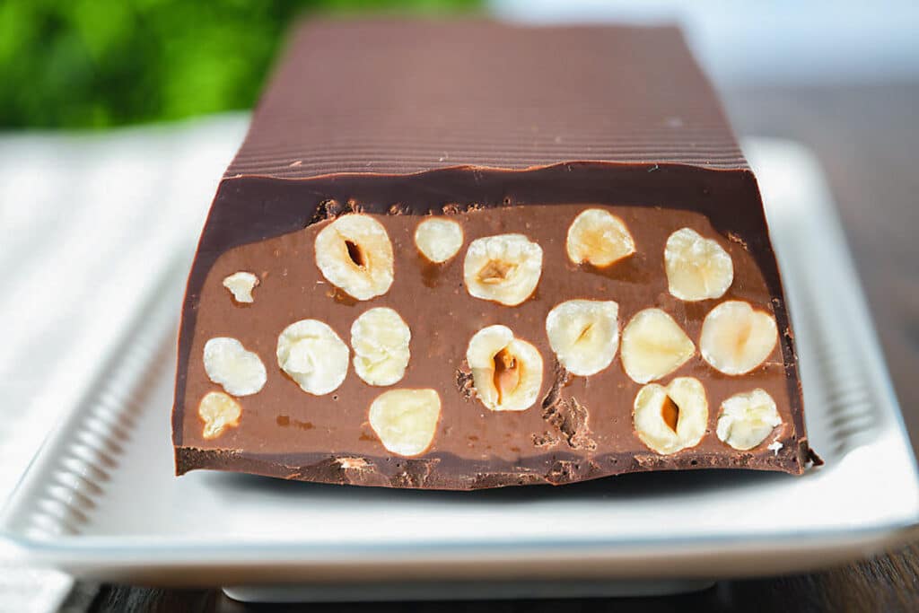 Torrone on a white plate.