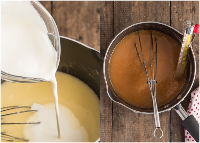 Adding the cream and making the caramel.