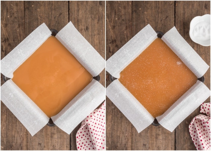 Pouring the mixture into the pan.