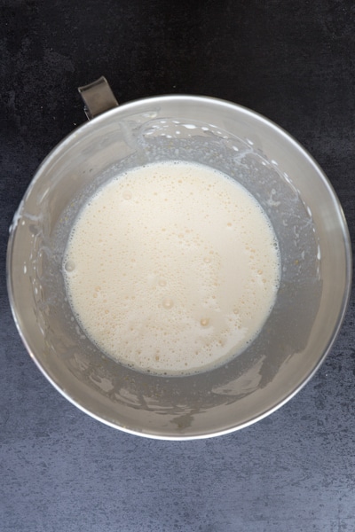 vanilla and cream beaten into the fluffy eggs and sugar