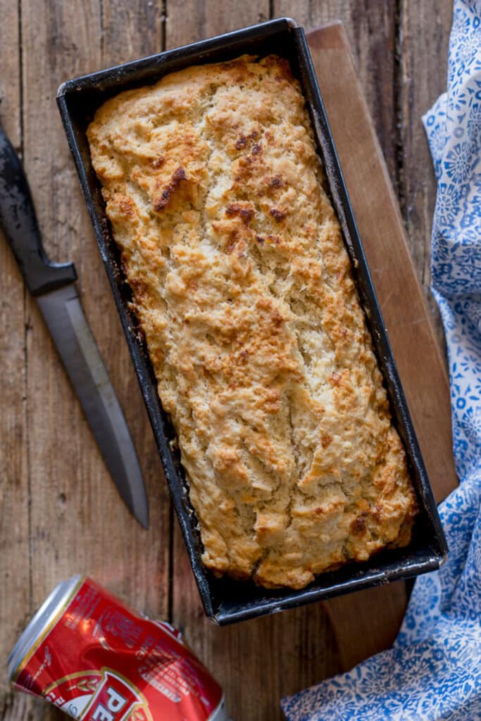 Beer bread in the loaf pan.