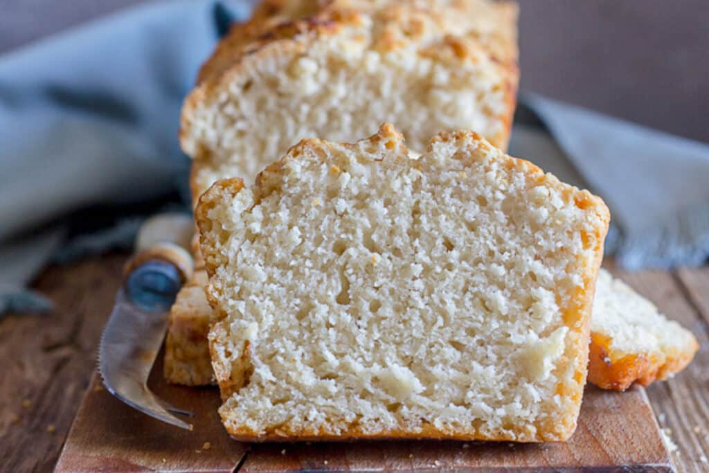 Bread with two slices cut.