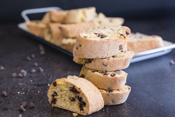 stacked chocolate chip biscotti