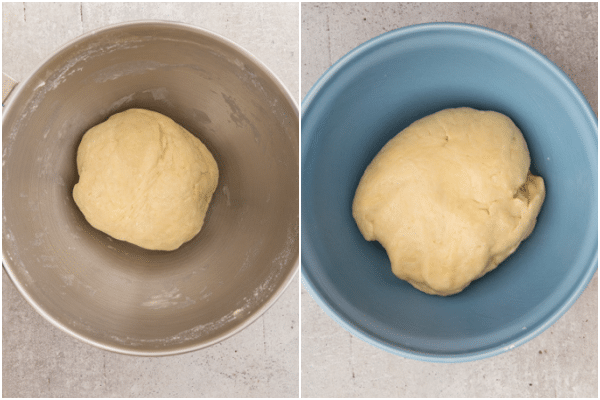 placing the dough in a bowl to rise for 2 hours