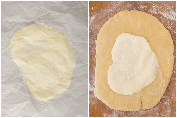 roll out the butter, chill and place in the middle of the dough