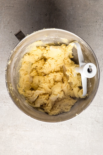 mixing the dough until just combined in the mixing bowl