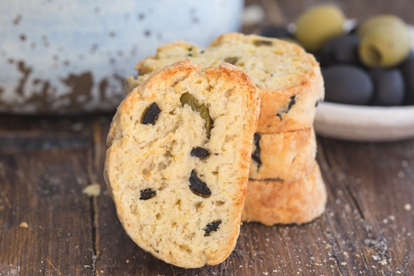savory biscotti one leaning against 3 stacked