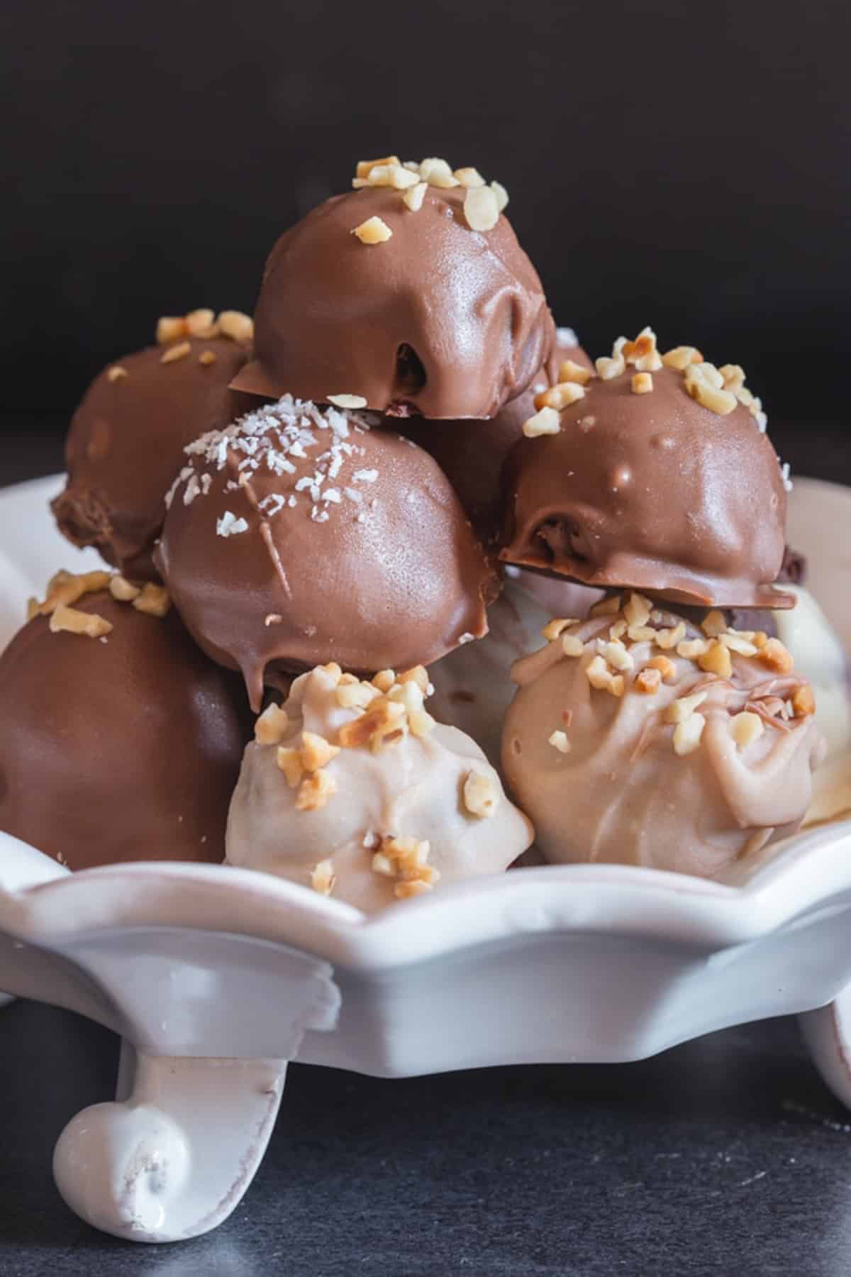 Truffles in a white dish.