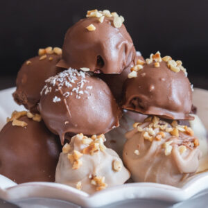 Truffles in a white dish.