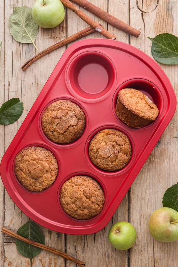 muffins in a red muffin tin