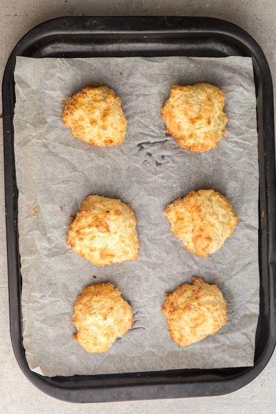 baked biscuits on cookie sheet