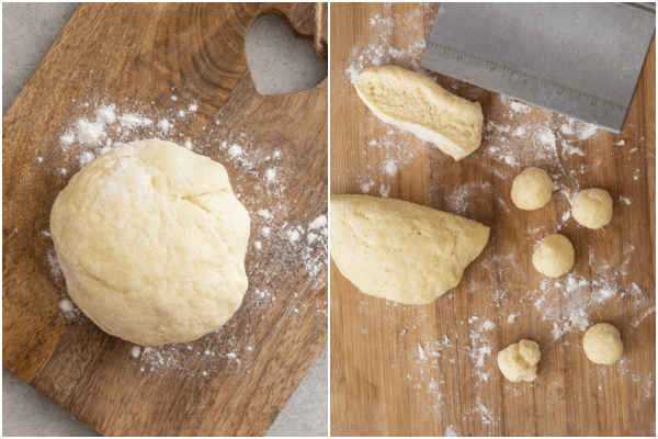 forming the dough on a board, and rolling into small balls