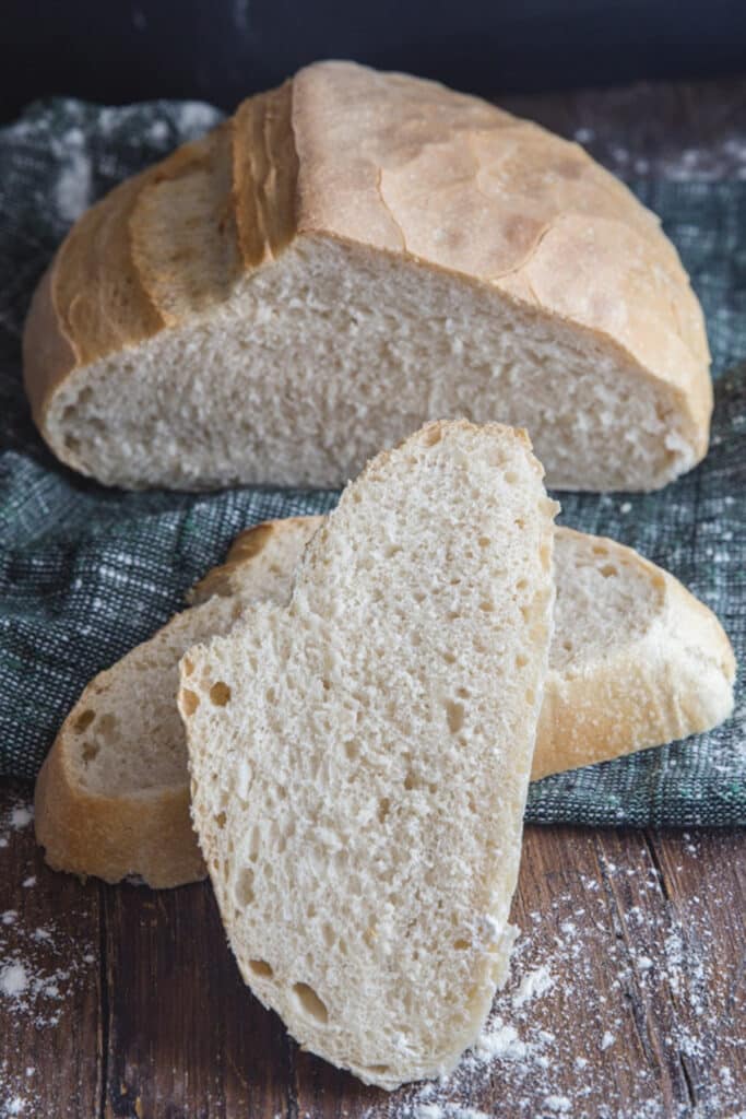 Bread with two slices cut.