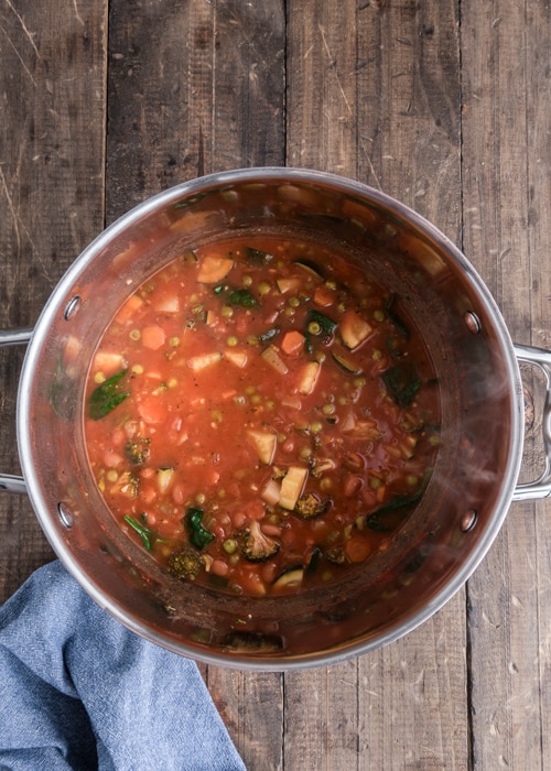 The vegetables cooked in the pot.