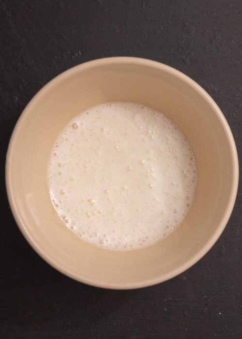 The sugar glaze in a white bowl.