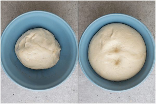 the dough before rising and after