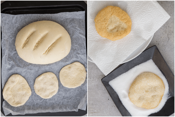 scoring the bread and making flat circles with the dough balls