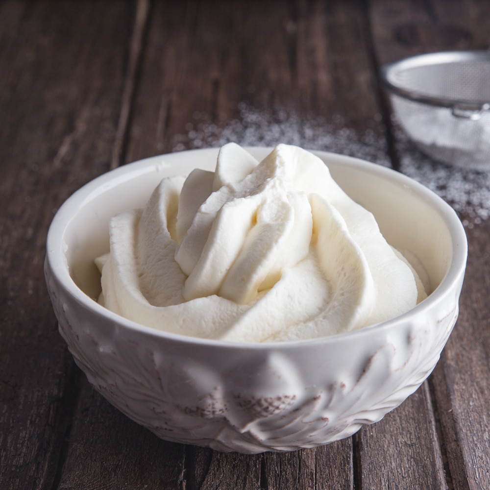 mascarpone cream in a white bowl