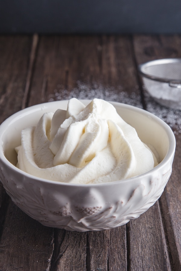 mascarpone cream in a white bowl