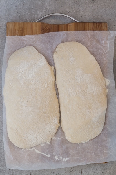dough risen on parchment paper