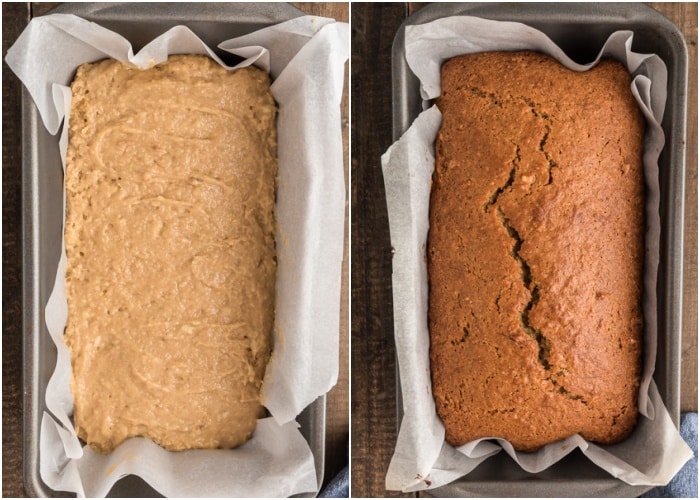 The loaf before and after baking.