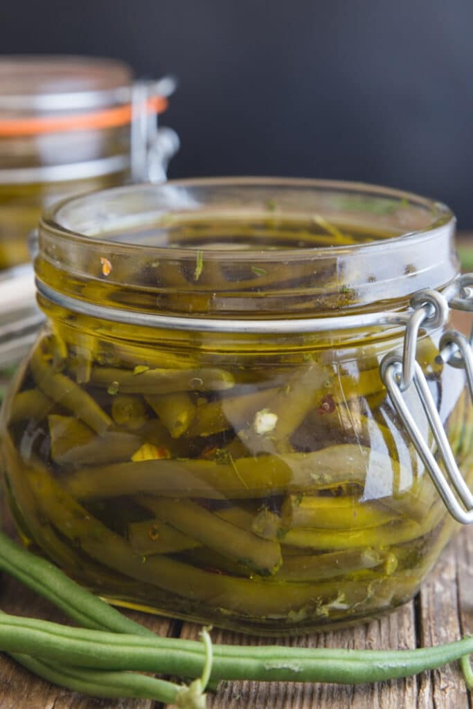 Green beans in a jar.