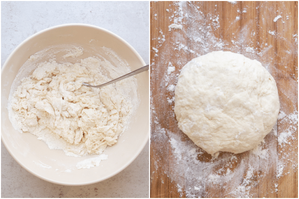 mixing in a bowl and forming into a dough ball