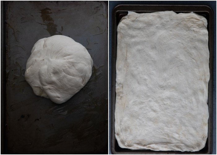 The dough on the pan.