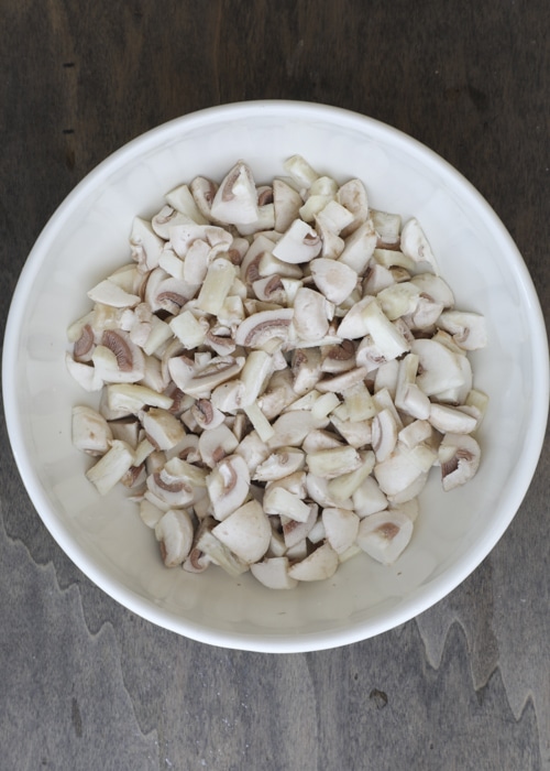 Chopped mushrooms in a bowl.