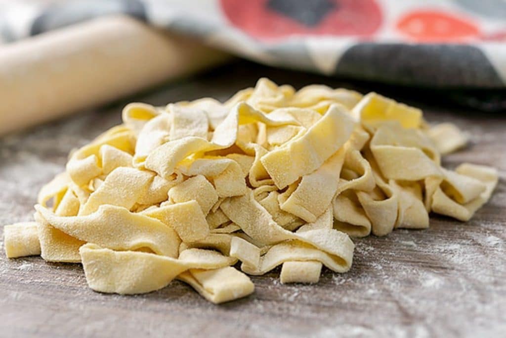 Pasta cut on a wooden board.