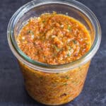 Sun dried tomato pesto in a jar.