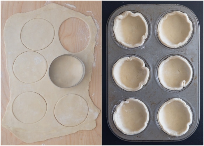 Cutting out the circles and in the tart pan.