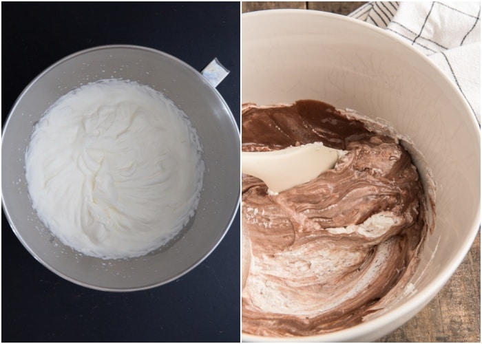 The whipped cream and mixing the ingredients together.