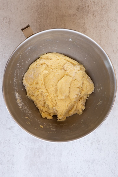 drop biscuit batter in mixing bowl