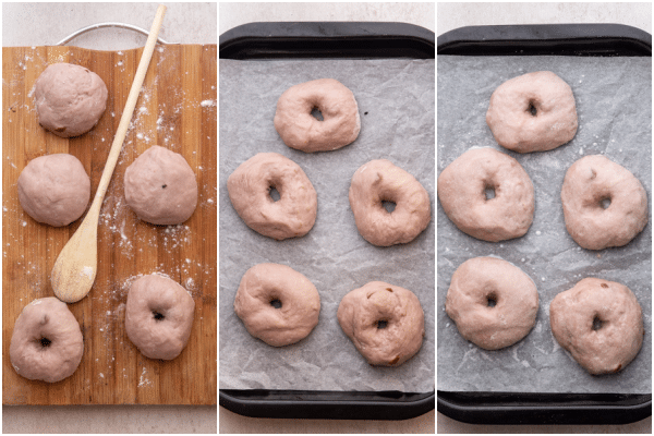 forming the donuts with red must before and after rising