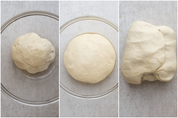 the dough before and after rising and folding