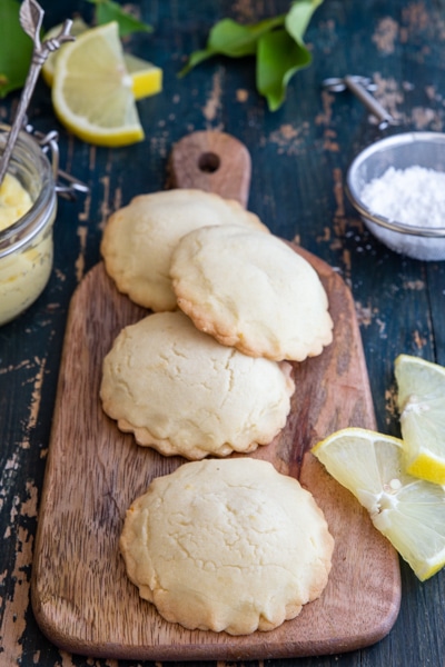 cookies on a board with lemon slices, 