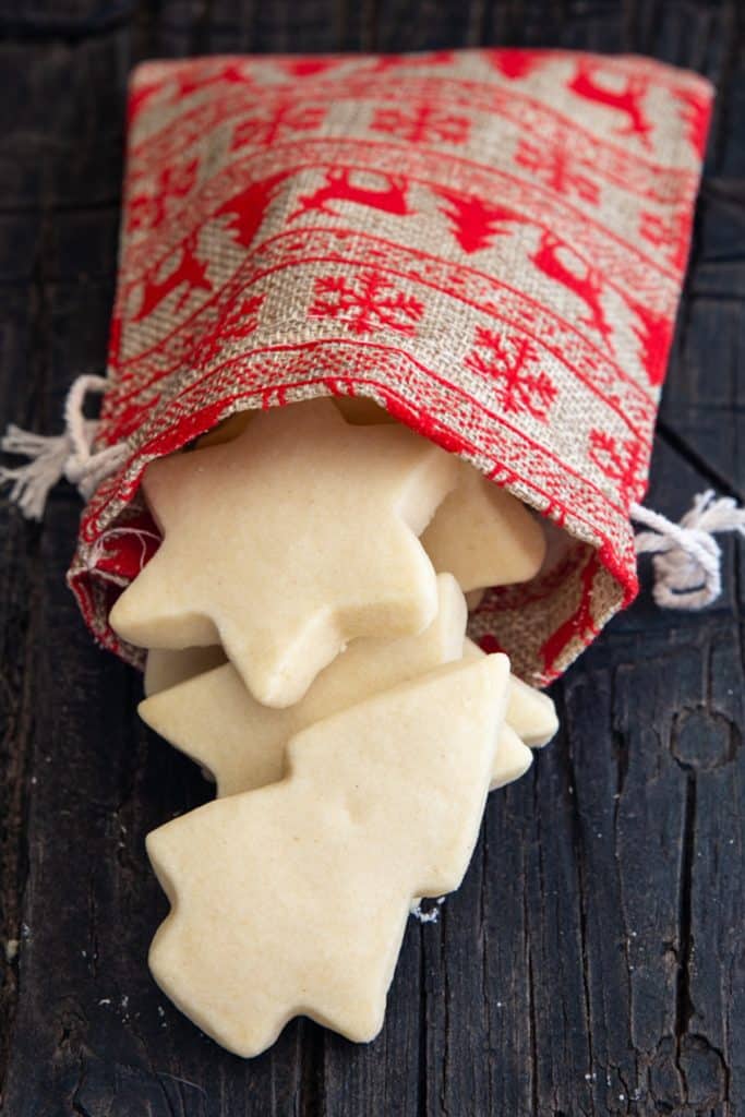 Shortbread cookies out of a red bag.
