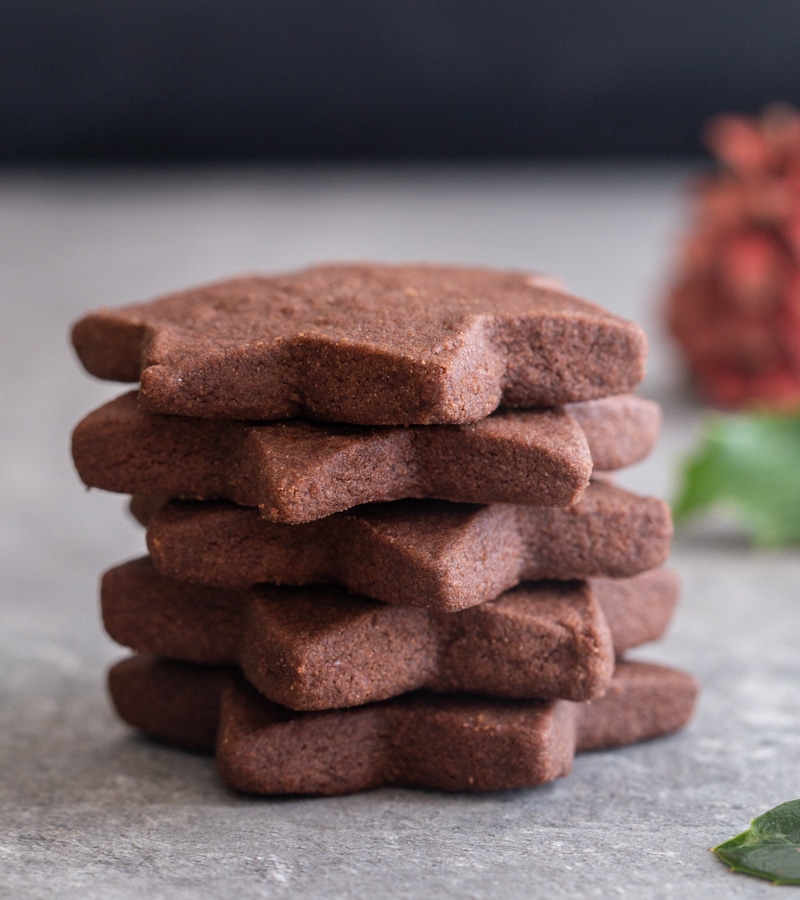 5 chocolate shortbread cookie stacked