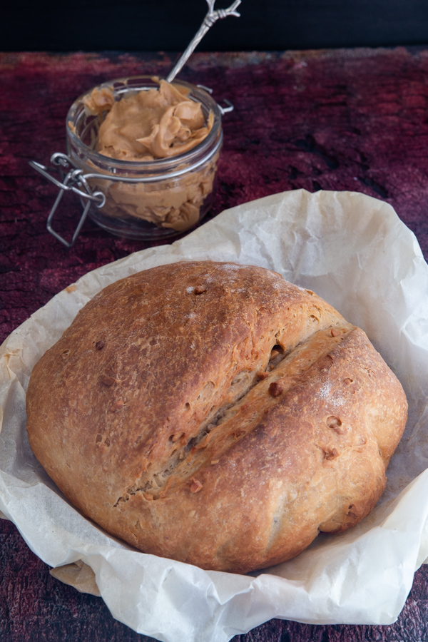 baked peanut butter bread on parchment paper