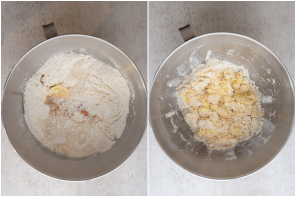 mixing the dough in a stand up mixer