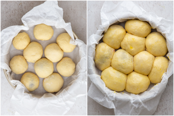 the dough before and after rising