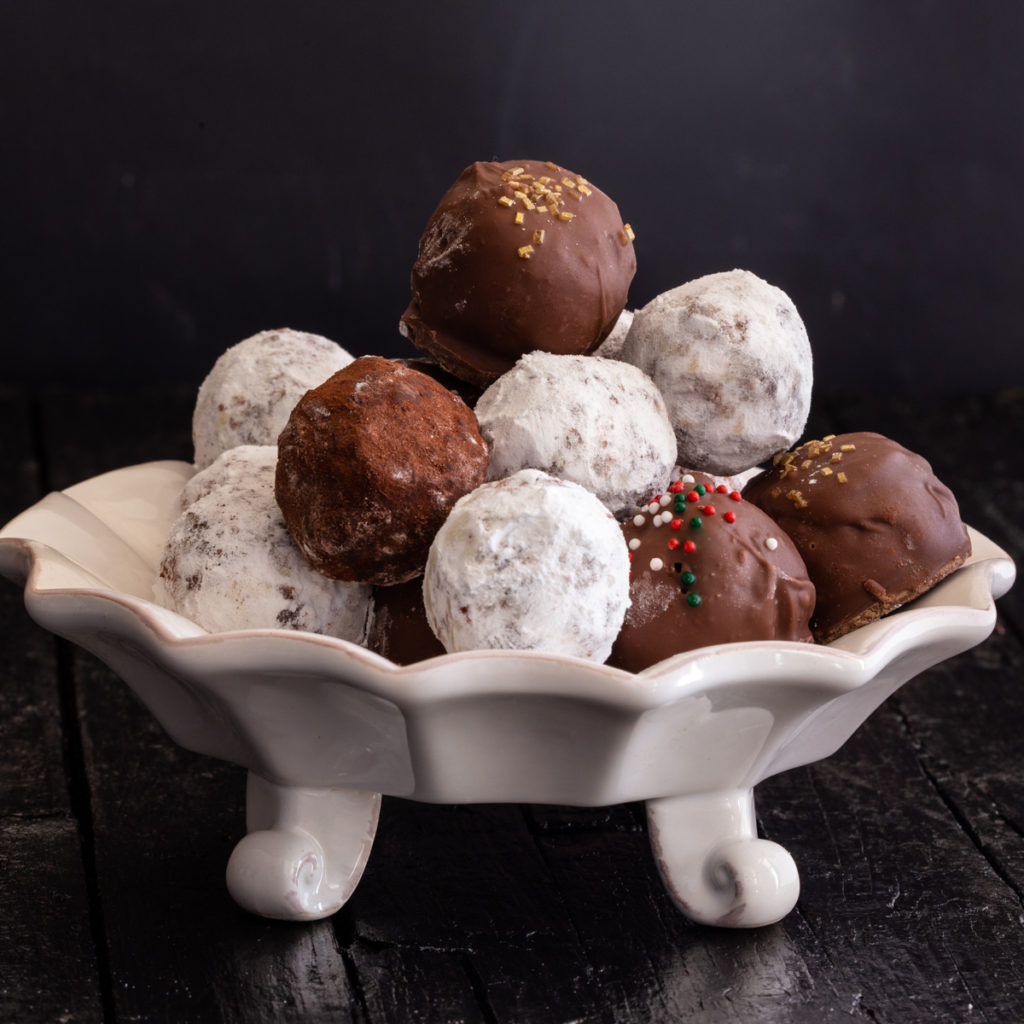 rum balls on a white plate