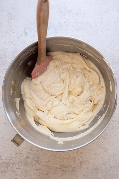 the batter mixed in the mixing bowl