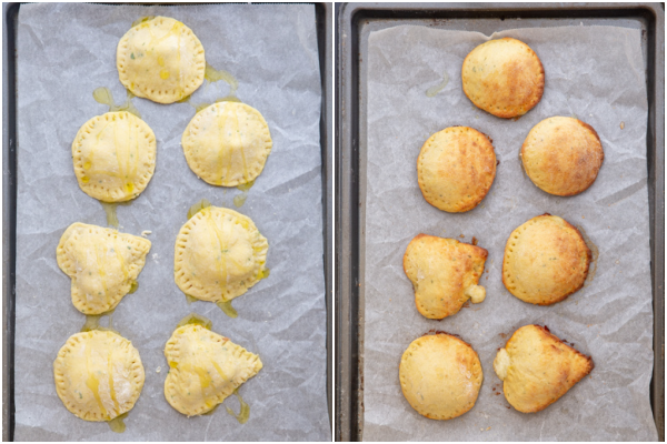 pockets before and after baked on a cookie sheet